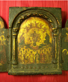 Three-Panel Icon Painted on Gold Foil.