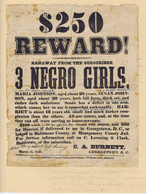 Reward for Three Slave Sisters Escaping – from the Nation’s Capital. image