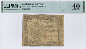 $7 Continental Currency – Rare “York-town” Note. image