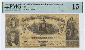 $5 Confederate Note. image